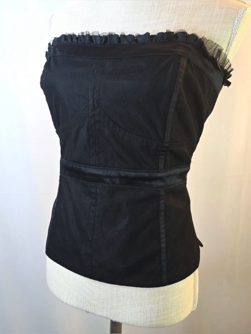 WHBM Black Bustier Top with Sheer mesh trim